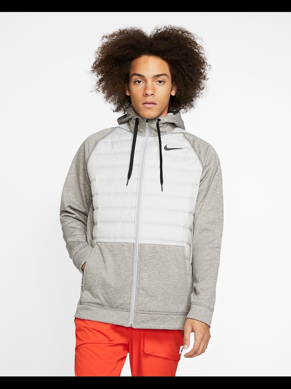 Nike Men’s Grey Quilted Hybrid Full-Zip Hoodie